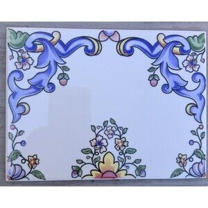Vintage Floral Tile from Spain Fajalauza Spanish Pottery Tile OOK Rare 8" x 6"